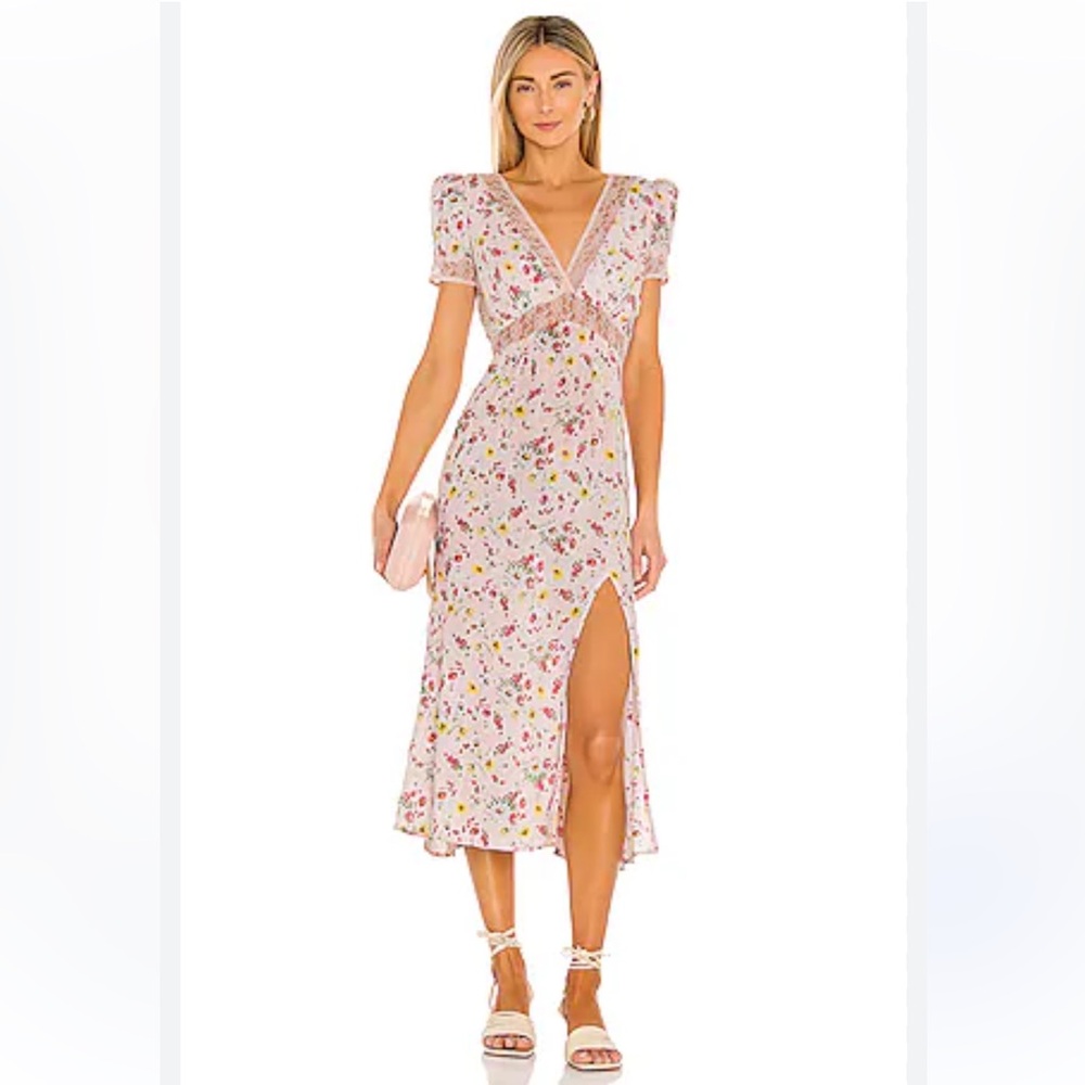 LPA Blush Floral Lace Maxi Dress with Pink & Yellow Blooms
